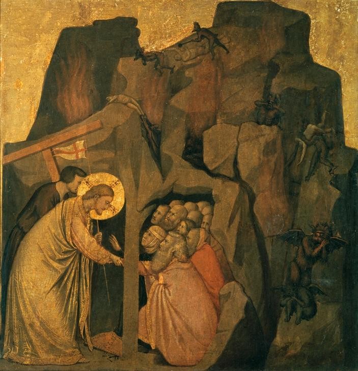 Giotto di Bondone, Christus in der Vorhölle (Christentum,Religion,Gotik,Neues Testament,Bibel,Teufel,Hölle,Italienische Kunst,Christus In Der Vorhölle,Totenreich,Heiligenschein,Kreuzesfahne)