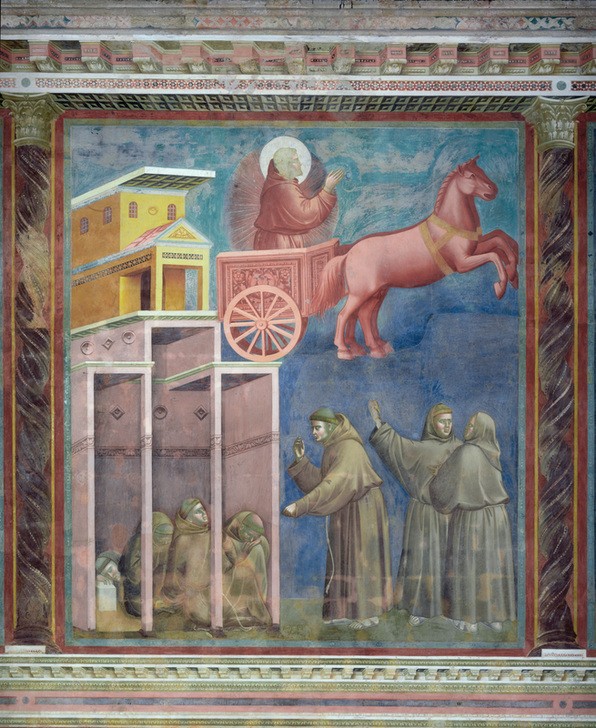 Giotto di Bondone, Die Vision der Brüder (Franziskaner, Mönche, Heilige,  Vision, Wunder, Heiligenlegende, Christentum, Religion, Klassiker, Gotik, Malerei, Wunschgröße,  Wohnzimmer, bunt)