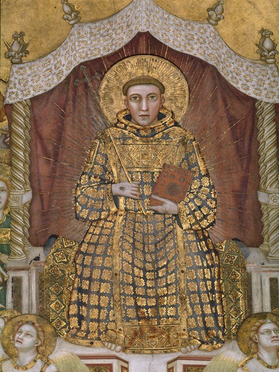 Giotto di Bondone, Die Verherrlichung des hl. Franziskus (Franziskaner,Heilige,Gotik,Portrait,Mönch,Heiligenlegende,Italienische Kunst,Thron,Glorie,Heiligenschein,Ordensgründer)