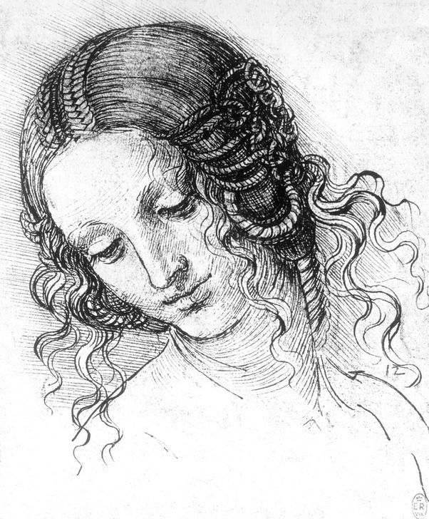 Leonardo da Vinci, Studienblatt mit weiblichem Kopf (Leda) (Mythologie, Leda, Studie, Zeichnung, Portrait, Renaissance, Klassiker,   Wunschgröße, Wohnzimmer, Treppenhaus)