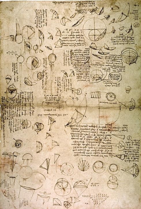 Leonardo da Vinci, Quadratur des Kreises (Geometrie, Naturwissenschaft,  Wissenschaft, Mathematik, Quadratur des Kreises,  Notizen, Handschrift, Klassiker, Zeichnung, Treppenhaus, Wohnzimmer, Wunschgröße)