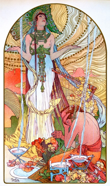 Alfons Maria Mucha, The Invocation (Frau,Kunst,Mann,Religion,Dame,Knien,Farbe)