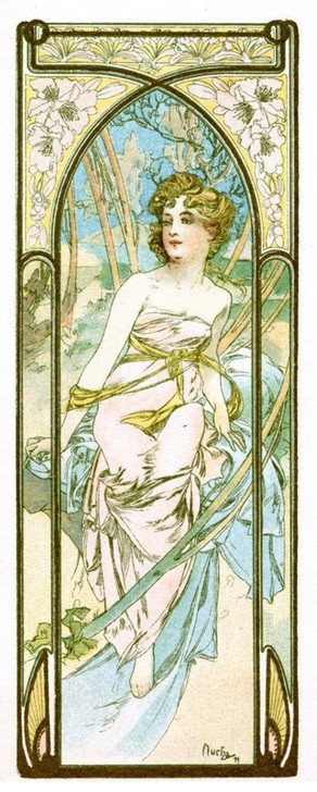 Alfons Maria Mucha, Brightness of Day 1899 (Frau,Kunst,Portrait,Tag,Kleid,Dame,Frisur,Farbe)