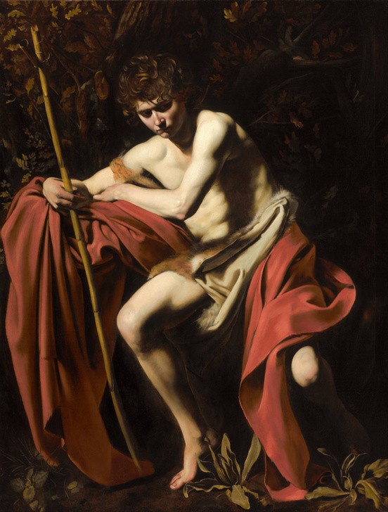 Caravaggio, Johannes der Täufer (Johannes der Täufer, Jüngling, Schäfer,  Schäferstab, Aktmalerei, Neues Testament, Bibel, Hell-Dunkel, Barock, Klassiker, Malerei, Wunschgröße, Wohnzimmer)