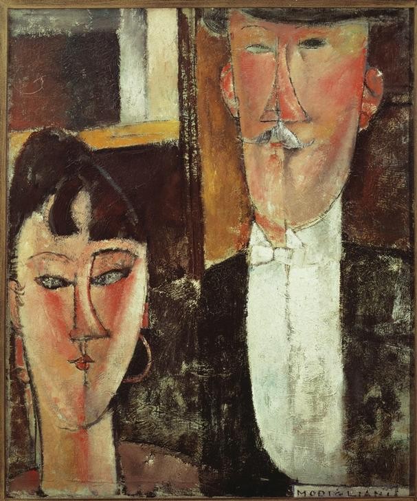 Amedeo Modigliani, Braut und Bräutigam (Braut,Kubismus,Portrait,Italienische Kunst,Paar,Halbwelt,Bräutigam,Ecole De Paris)