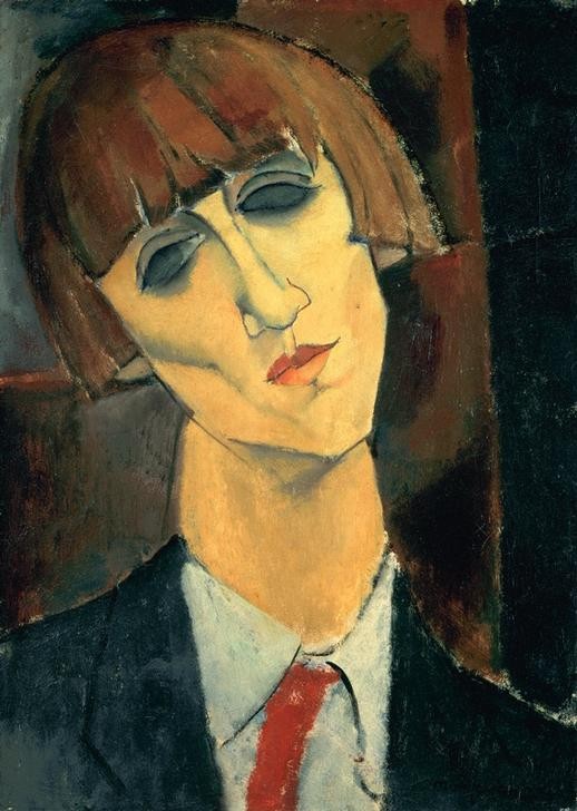 Amedeo Modigliani, Madame Kisling (Damenmode,Frau,Krawatte,Portrait,Künstlerfrau,Italienische Kunst,Pagenschnitt,Ecole De Paris,Frisur)