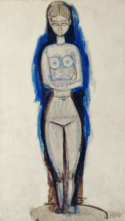 Amedeo Modigliani, Caryatide (Frau,Mädchen,Akt,Portrait,Expressionismus,Italienische Kunst,Blau,Kopf,Ecole De Paris,Ganzfigurig,Weiss (Farbe))