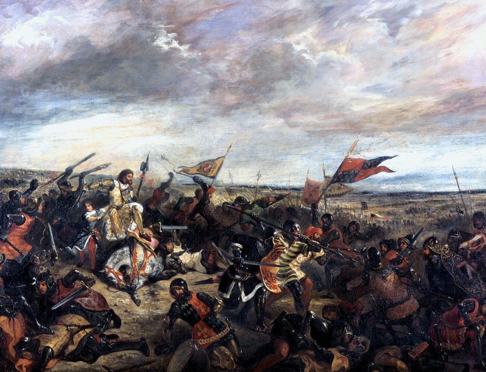 Eugene Delacroix, Battle of Poitiers (König,Krieg,Mann,Ritter,Soldat,Schlacht,Heer,Schlachtfeld,Kampf,Fahne,Farbe)