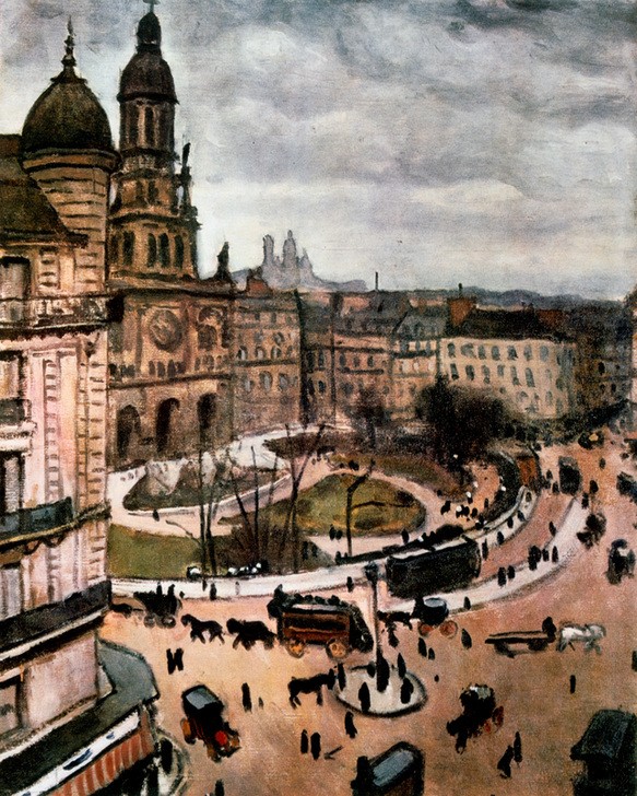 Albert Marquet, Place de la Trinity in Paris 1911 (Allee,Architektur,Karussell,Park,Transport,Verkehr,Wetter,Weg,Tag,Träger,Panorama,Gebäude,Farbe)