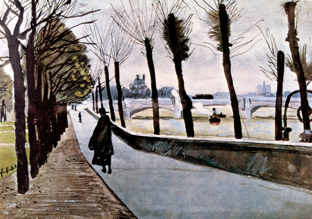 Albert Marquet, Quai du Louvre, Summer 1906 (Brücke,Frau,Geographie,Herbst,Jahreszeiten,Kunst,Fluss,Baum,Weg,Dame,Natur,Gehen,Kunstgalerie,Betrieb,Bürgersteig,Wand,Farbe)