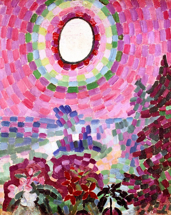 Robert Delaunay, Passage with Disc (Astronomie,Landschaft,Sonne,Wissenschaft,Natur,Betrieb,Farbe)