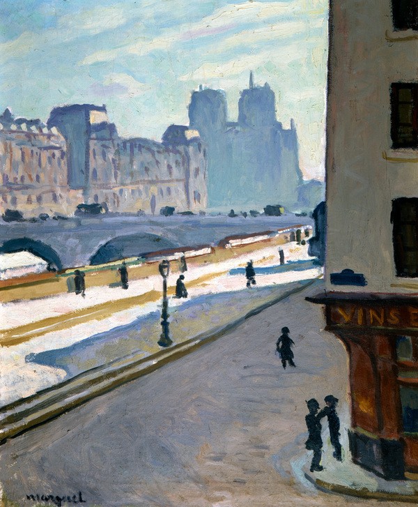 Albert Marquet, Notre Dame 1904 (Allee,Astronomie,Christentum,Religion,Stadt,Sonne,Wissenschaft,Weg,Tag,Einkauf,Panorama,Tageslicht,Kathedrale,Bürgersteig,Geschäft,Farbe)