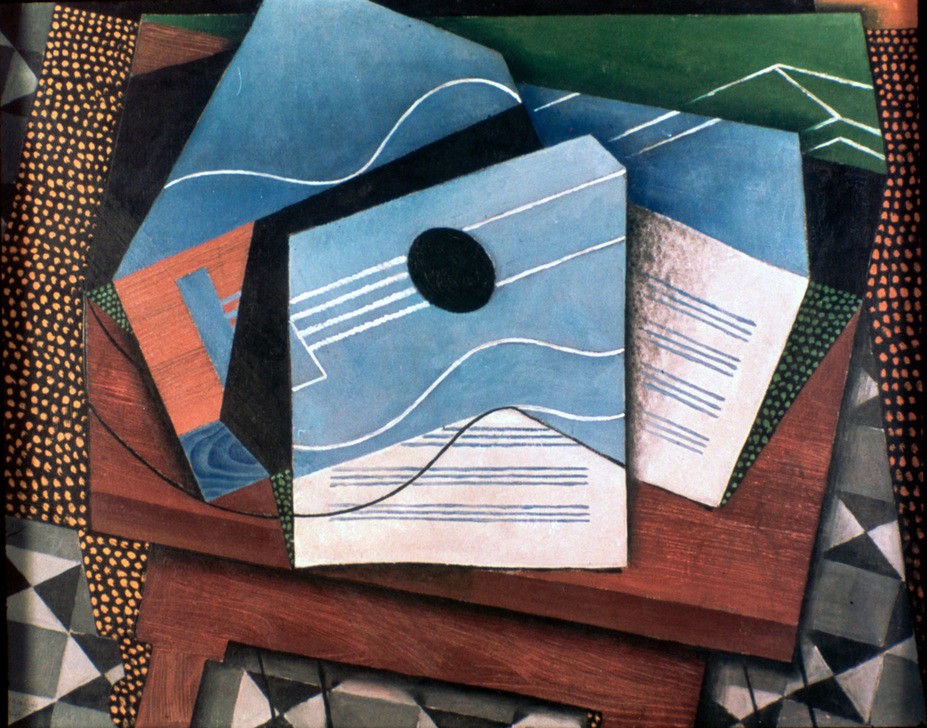 Juan Gris, Guitar on a Table (Kunst,Möbel,Musik,Kubismus,Stillleben,Blau,Tabelle,Farbe)