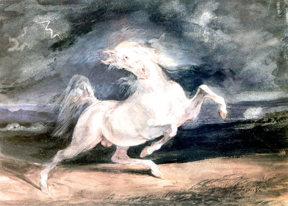 Eugene Delacroix, White Horse (Kunst,Pferd (Tier),Tier,Wild,Farbe)