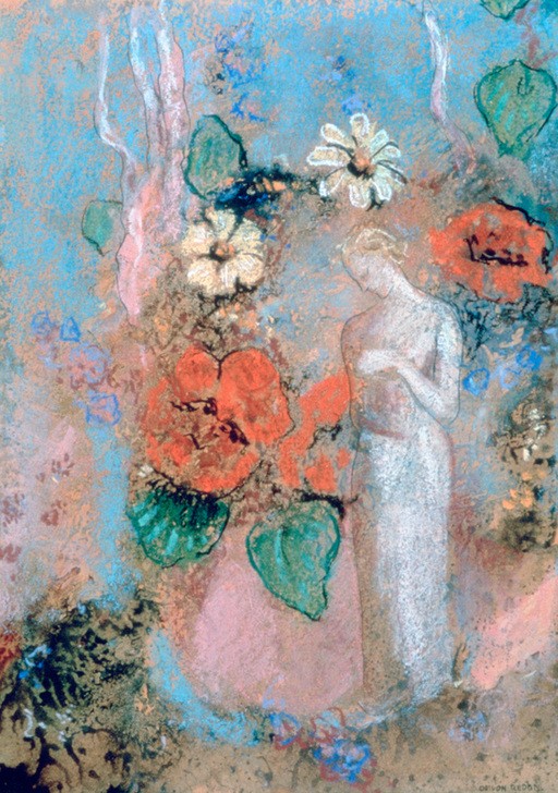 Odilon Redon, Pandora (Frau, Blumen, Blüten, Mythologie, klassische Moderne, Symbolismus, Wohnzimmer, Treppenhaus, Wunschgröße)
