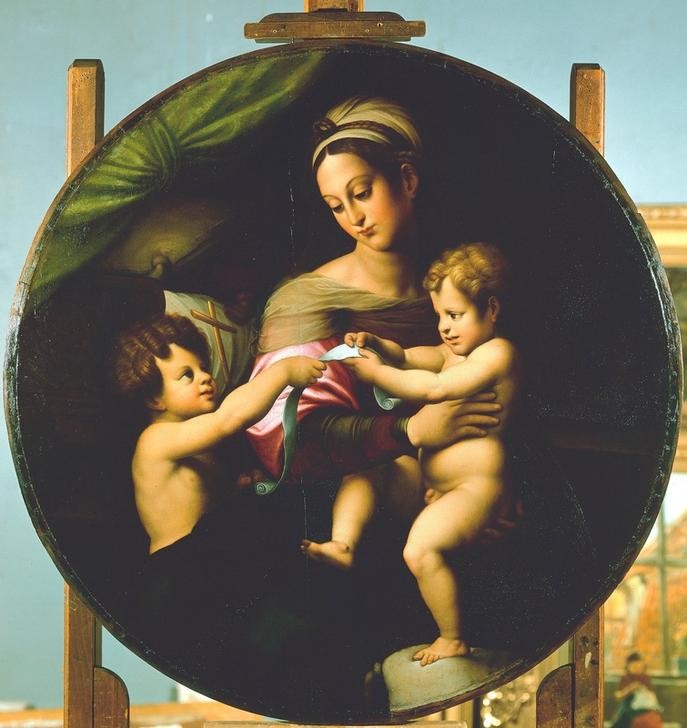 Raffael, Madonna mit dem Spruchband (Renaissance, Madonna, Kinder, Jesus, Johannes, Spruchband, Religion, Christentum, Klassiker, Schlafzimmer, Wohnzimmer, Malerei, Wunschgröße, bunt)