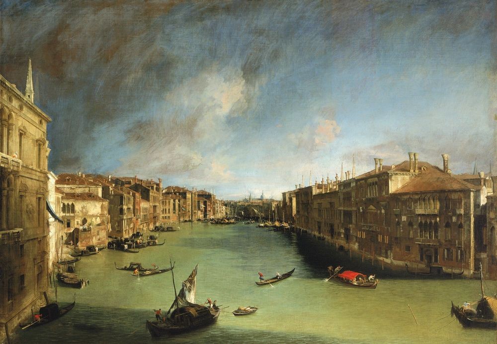 Giovanni Antonio Canaletto, El Gran Canal del Palacio Balbi hacia el Puente de Rialto (Venedig, Städte, Italien, Canal Grande, Paläste, Architektur, Barock, Vedute, Klassiker, Wunschgröße, Wohnzimmer)