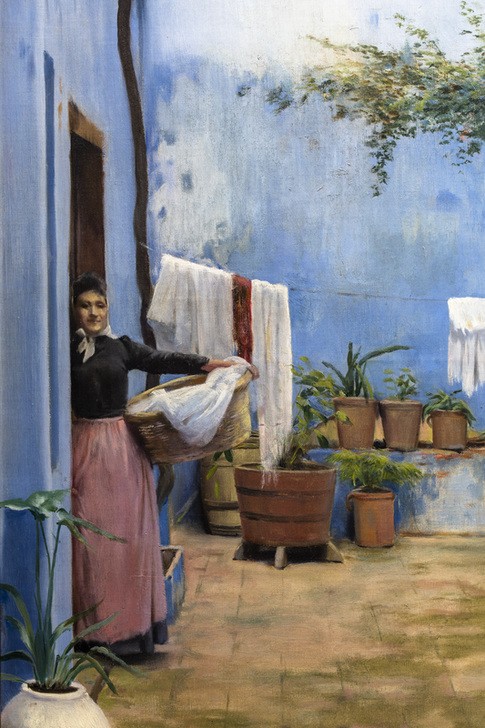 Santiago Rusinol, Der blaue Patio (Architektur,Frau,Kunst,Hof,Spanische Kunst,Blau,Katalanische Kunst,Lichthof,Patio,Ausschnitt)