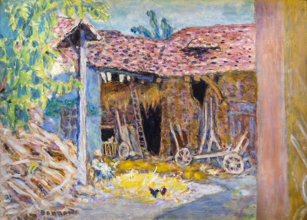 Pierre Bonnard, Innenhof eines Bauernhofs oder Die Scheune (Architektur,Bauernhaus,Bauernhof,Kunst,Hof,Französische Kunst,Ausschnitt)