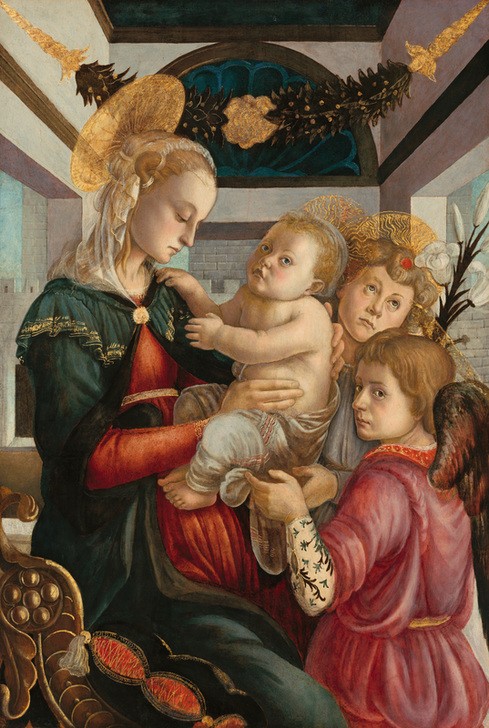 Sandro Botticelli, Madonna and Child with Angels (Neues Tesament, Maria, Engel, Jesuskind, Christus, Religion, Renaissance, Klassiker, Schlafzimmer, Wohnzimmer, Wunschgröße, bunt)