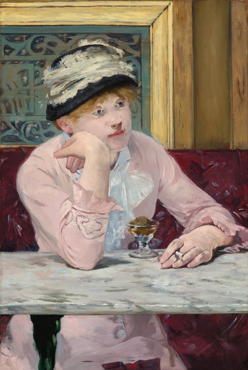 Edouard Manet, Pflaumenschnaps (Frau,Pflaume,Zigarette,Hut,Tisch,Sofa,Restaurant,Lokal,Cafe,Kneipe,Branntwein)