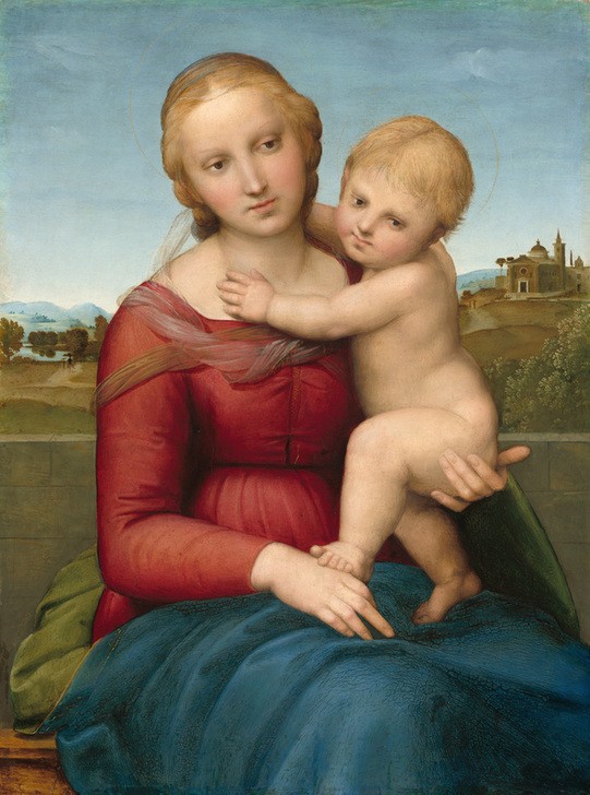 Raffael, The Small Cowper Madonna (Renaissance, Cowper Madonna, Kind, Jesus, Landschaft, Religion, Christentum, Klassiker, Schlafzimmer, Wohnzimmer, Malerei, Wunschgröße, bunt)