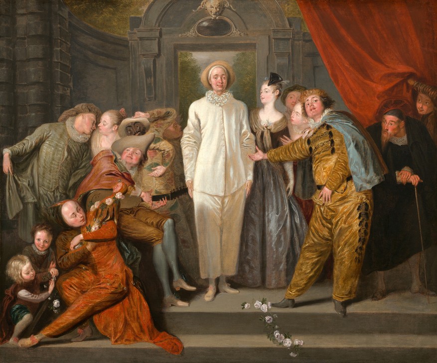 Jean-Antoine Watteau, Italienische Komödianten (Schaupieler, Theater, Gaukler, Bühne, Menschen, Mode, Rokoko, Wohnzimmer, Klassiker,  Wunschgröße)
