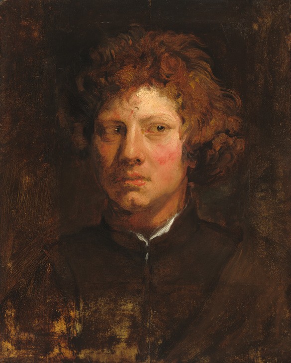 Sir Anthony van Dyck , Head of a Young Man (Portrait, junger Mann, Gesicht,  Wunschgröße, Klassiker, Malerei, Barock, Wohnzimmer, Brauntöne)