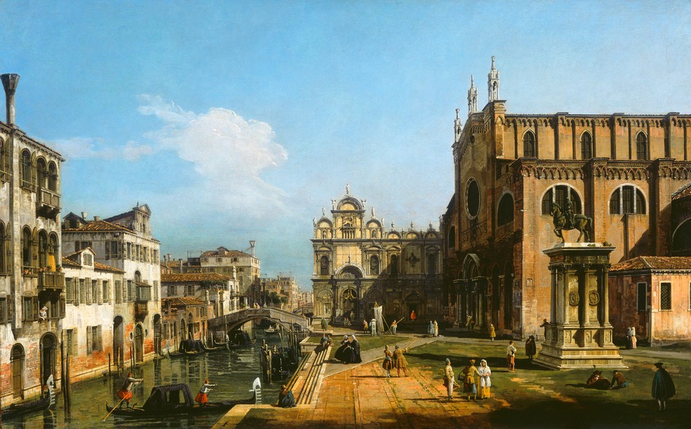 Bernardo Bellotto, The Campo di SS. Giovanni e Paolo, Venice (Venedig, Städte, Architektur,  Platz, San Giovanni, Krankenhaus, Scuola di San Marco, Statue, Colleone, Verrocchio, historisch, Rokoko, Malerei, Wohnzimmer, Wunschgröße, Klassiker, bunt)