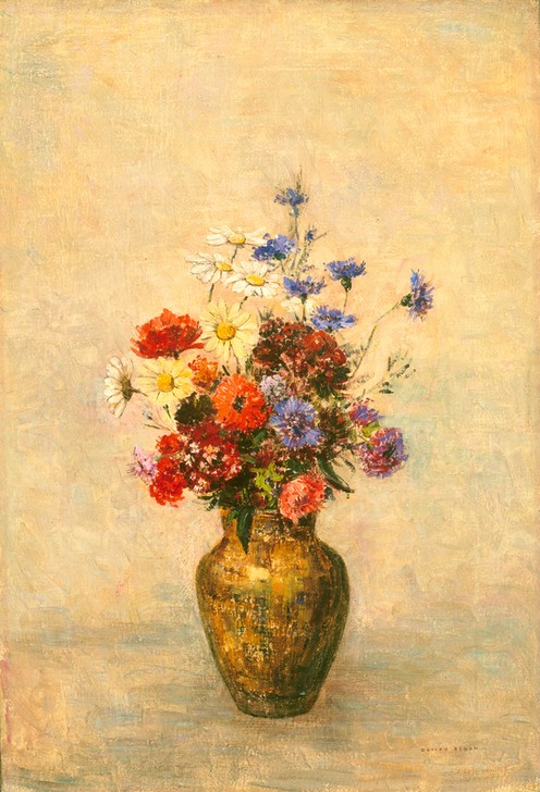 Odilon Redon, Flowers in a Vase (Postimpressionismus, Stillleben, Blumenvase, Blüten, Blumen, floral, klassische Moderne, Malerei, Wohnzimmer, Esszimmer, Treppenhaus, Wunschgröße, bunt)