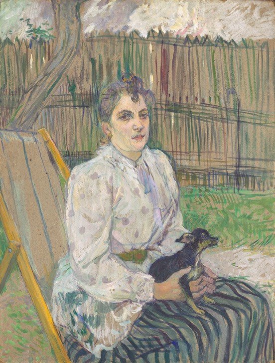 Henri de Toulouse-Lautrec, Dame mit Hund (Frau,Hund,Zaun,Liegestuhl)
