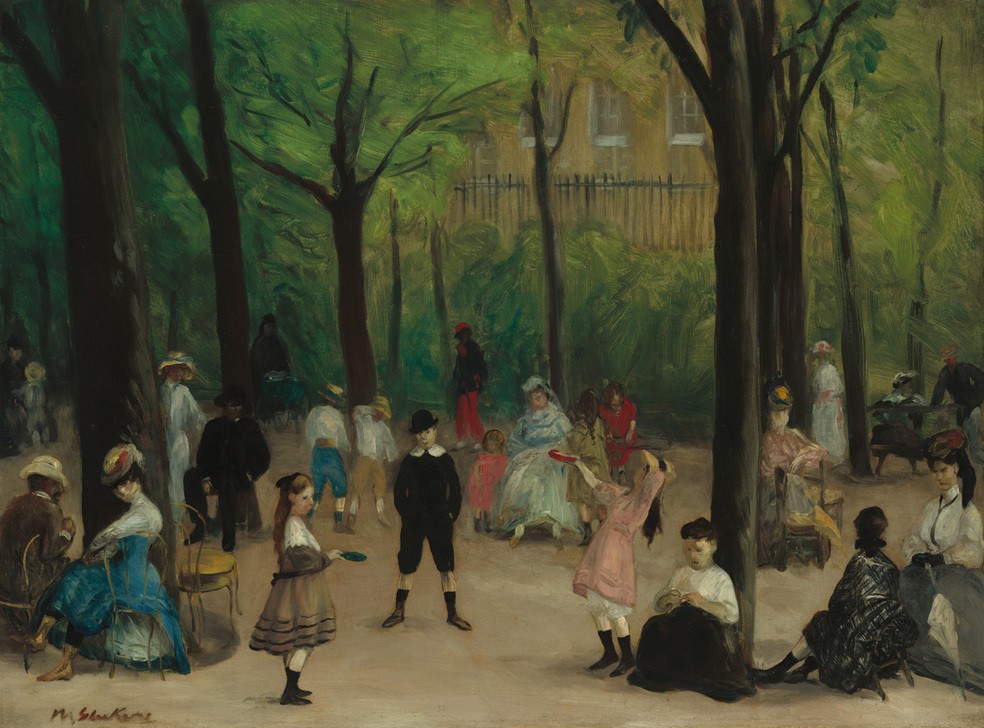 William Glackens, Jardin du Luxembourg (Ausflug,Frau,Jahreszeiten,Kinderspiel,Kind,Kunst,Mann,Mensch,Park,Freizeit,Sommer,Spiel,Realismus,Baum,Französische Kunst,Amerikanische Kunst,Us-Amerikanische Kunst,Erholung,Jahrhundertwende,Westeuropäische Kunst,Signatur,Ashcan School)