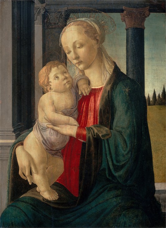 Sandro Botticelli, Madonna and Child (Neues Tesament, Maria, Jesus Christus, Jesuskind, Religion,   Renaissance, Klassiker, Schlafzimmer, Wohnzimmer,   Detail,  bunt)