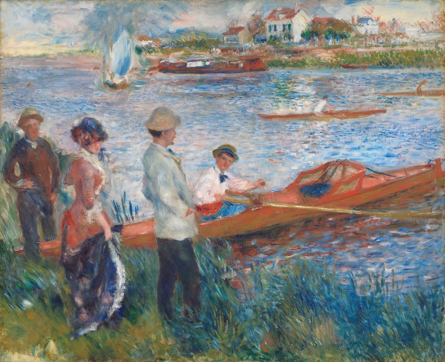 Pierre-Auguste Renoir, Oarsmen at Chatou (Freilichtmalerei,Landschaft,Ruderboot,Sommer,Impressionismus,See,Frühling,Pleinairmalerei)