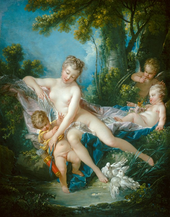 Francois Boucher, The Bath of Venus (Venus, Göttin, Mythologie, Putten, Amoretten, Bach, Bad, Idylle, Rokoko, Klassiker, Wunschgröße, Wohnzimmer, Malerei, bunt)