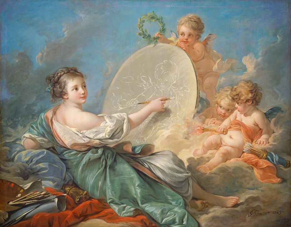 Francois Boucher, Allegory of Painting (Allegorie, Personifizierung, Malerei, Kunst, Amoretten, Putten, Rokoko, Klassiker, Wunschgröße, Wohnzimmer, Malerei, bunt)