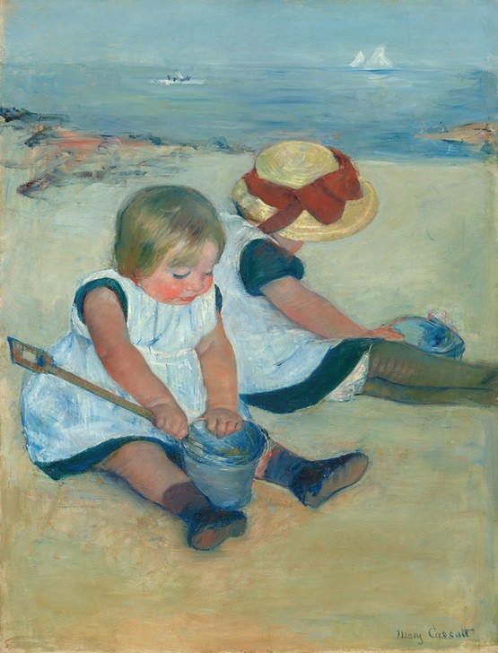 Mary Cassatt, Kinder spielen am Strand (Kind,Mädchen,Strand,Meer)