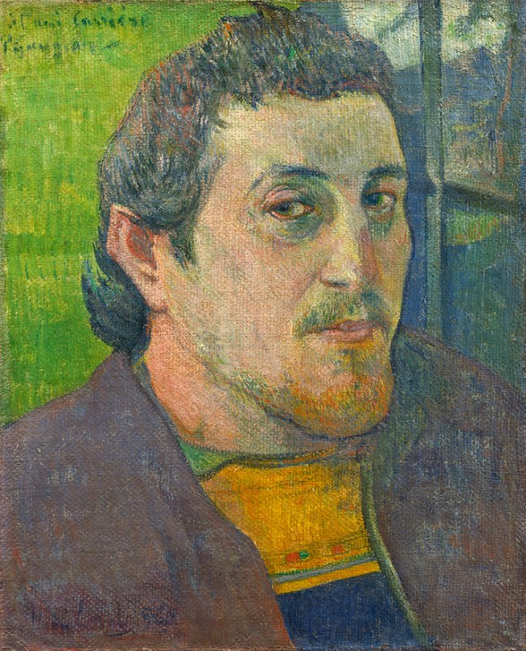 Paul Gauguin, Self-Portrait Dedicated to Carrière (Selbstportrait, Künstler, Gesicht,  Wunschgröße, Klassische Moderne, Impressionismus, Malerei,  Wohnzimmer,  bunt)