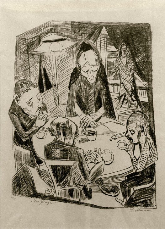 Max Beckmann, Hunger (Menschen, Gesellschaft, Familie, Expressionismus, Klassische Moderne, Grafik, Studie, Wohnzimmer, Treppenhaus, Wunschgröße, schwarz/weiß)