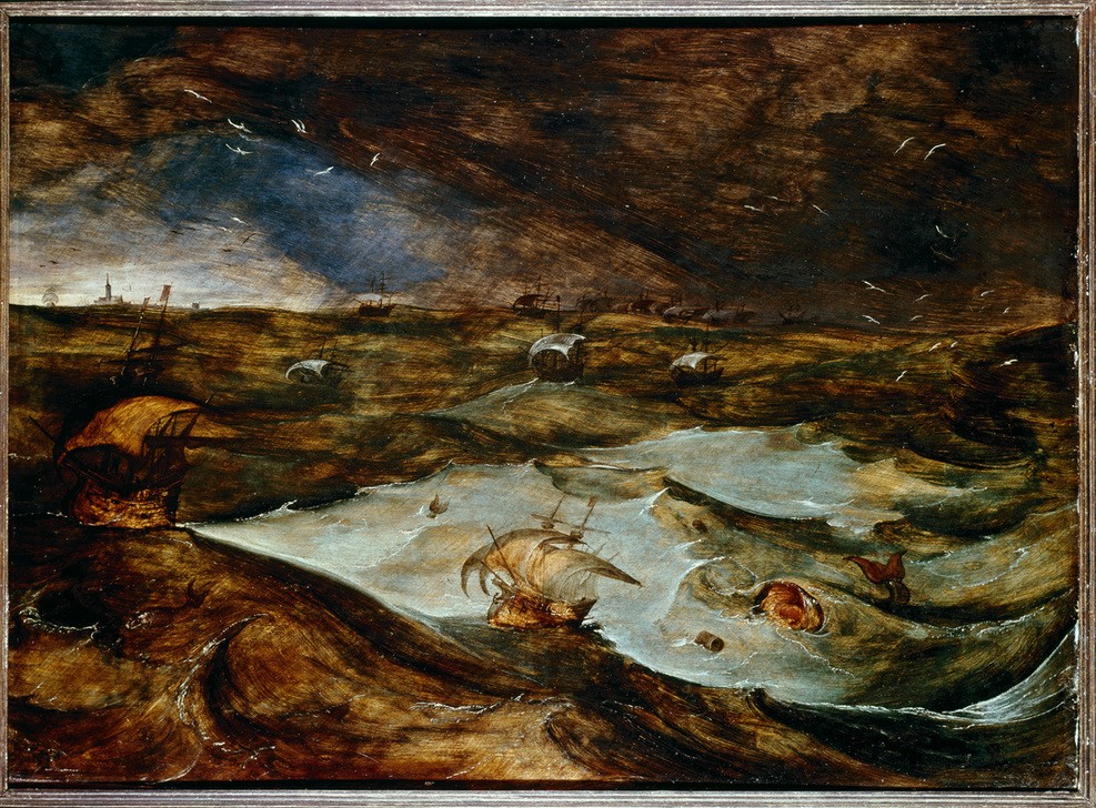 Pieter Brueghel der Ältere, Der Seesturm (Sturm, Unwetter, Seegang, Meer, Segelschiffe, Gefahr, maritim,  Renaissance, Klassiker, Malerei, Wunschgröße, Wohnzimmer, bunt)