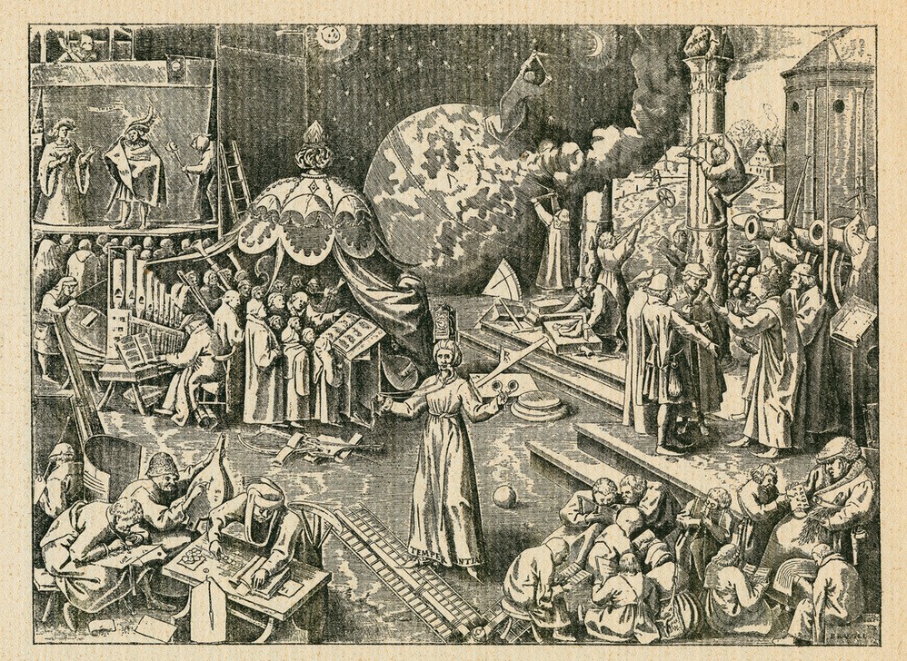 Pieter Brueghel der Ältere, Temperantia (Allegorie, Personifizierung, Wissenschaften, Tugend, Mässigung, Grafik,  Renaissance, Klassiker, Malerei, Wohnzimmer, bunt)