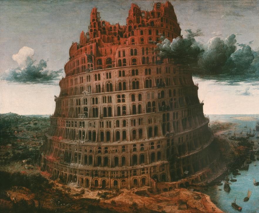 Pieter Brueghel der Ältere, Turmbau zu Babel (Landschaft, Turmbau, Baustelle, Architektur, Altes Testament, Bibel, Religiös, Allegorie, Renaissance, Klassiker, Malerei, Wunschgröße, Wohnzimmer, bunt)