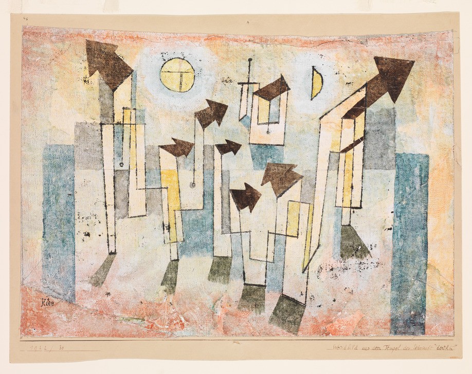Paul Klee, Wandgemälde aus dem Tempel der Sehnsucht dorthin (Pfeil,Sehnsucht (Gefühl),Tempel)