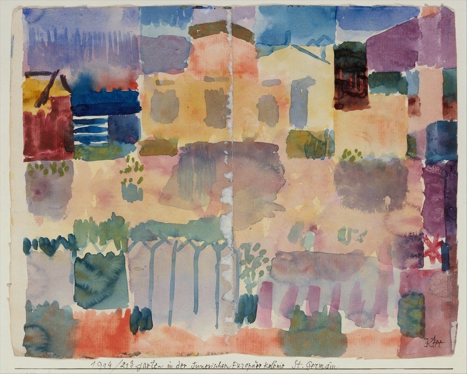 Paul Klee, Garten in St. Germain, das europäische Viertel in der Nähe von Tunis (Deutsche Kunst,Haus,Kunst,Stadtansicht,Schweizerische Kunst,Garten,Die Tunisreise)