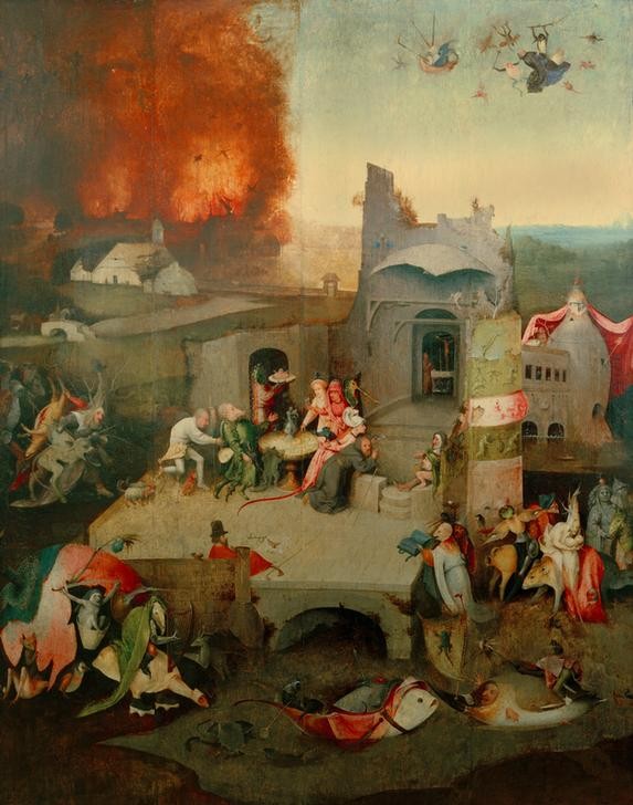 Hieronymus Bosch, Die Versuchung des Hl. Antonius (Heilige,Wal,Fabelwesen,Dämon,Eremit,Heiligenlegende,Versuchung,Phantastische Kunst,Niederländische Kunst,Phantasmagorie)