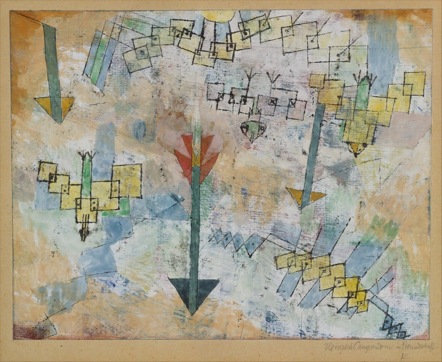 Paul Klee, Vögel im Sturzflug nach unten und Pfeile (Pfeil,Vogel,Fliegen,Sturzflug,Farben,Formen,Muster)