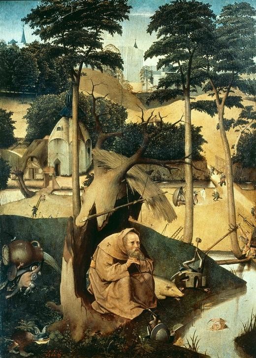 Hieronymus Bosch, Die Versuchung des Heiligen Antonius (Christentum,Heilige,Religion,Fabelwesen,Dämon,Eremit,Heiligenlegende,Versuchung,Phantastische Kunst,Niederländische Kunst)