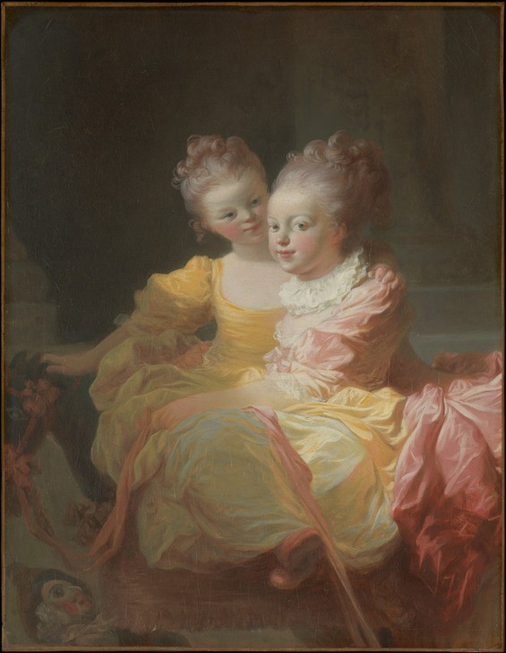 Jean-Honoré Fragonard, Die zwei Schwestern (Mädchen, Schwestern, Kinder, Wohnzimmer, Rokoko, Malerei, Wunschgröße  Klassiker, bunt)