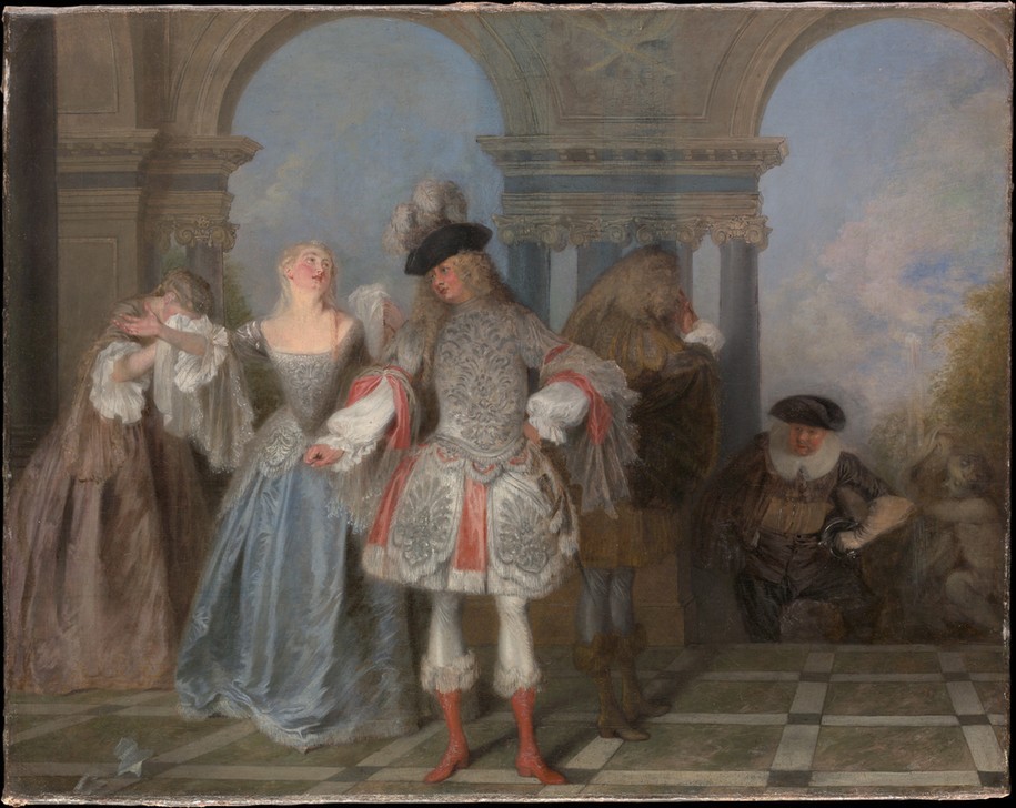 Jean-Antoine Watteau, Die französischen Komiker (Schaupieler, Theater, Gaukler, Bühne, Menschen, Mode, Rokoko, Wohnzimmer, Klassiker,  Wunschgröße)