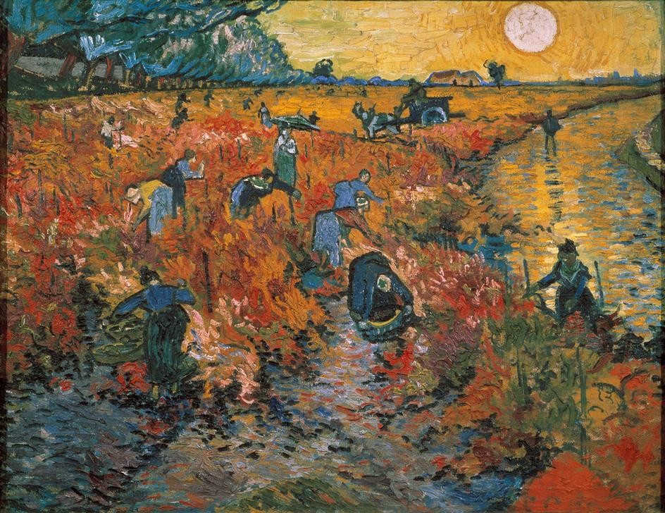 Vincent van Gogh, Der rote Weinberg (Herbst,Jahreszeiten,Landschaft,Weinbau,Weinlese,Sonne,Impressionismus,Niederländische Kunst,Weinberg,Landwirtschaft)
